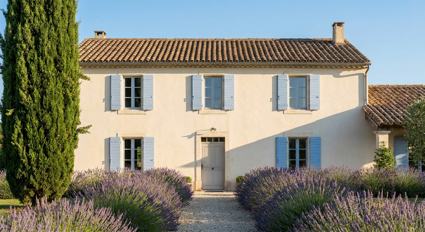 maison traditionnelle avec toiture en tuiles et façade enduite dans le Sud-Ouest de la France
