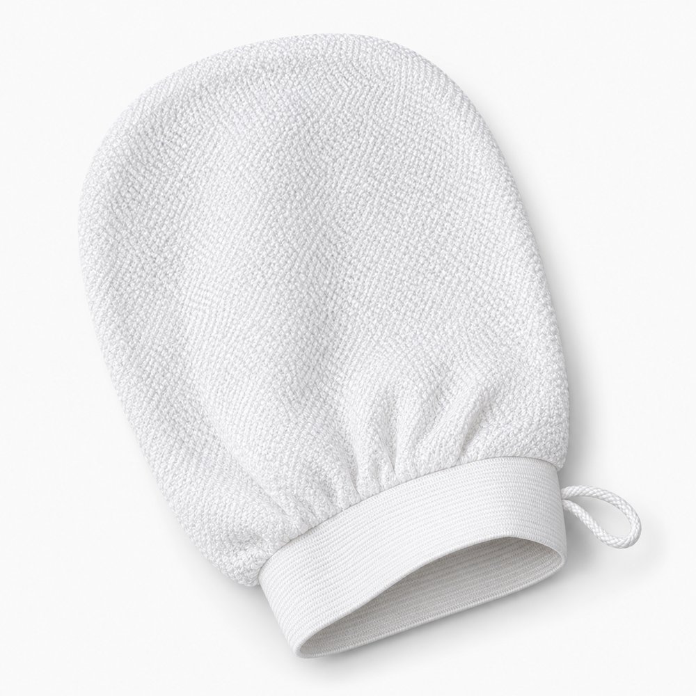 Gant exfoliant blanc en fibres de viscose avec poignet élastique